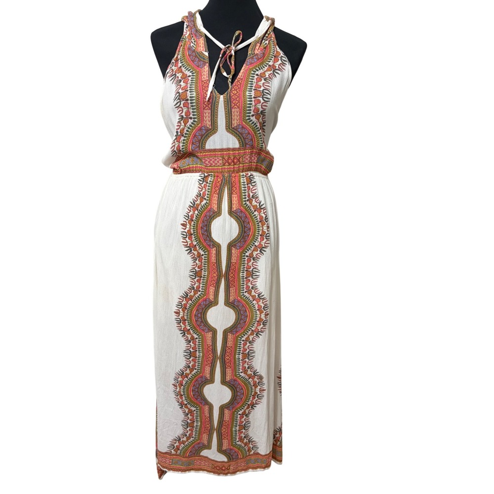 Earthbound Women's Tribal Print Hooded Halter Maxi Dress Boho Open Back Festival